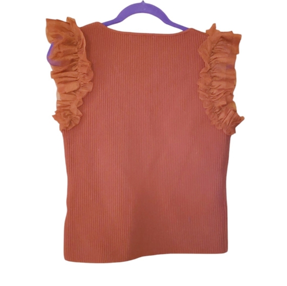 Bailey/44 Rust Ruffle Sleeved Ribbed Top XL - Picture 5 of 6